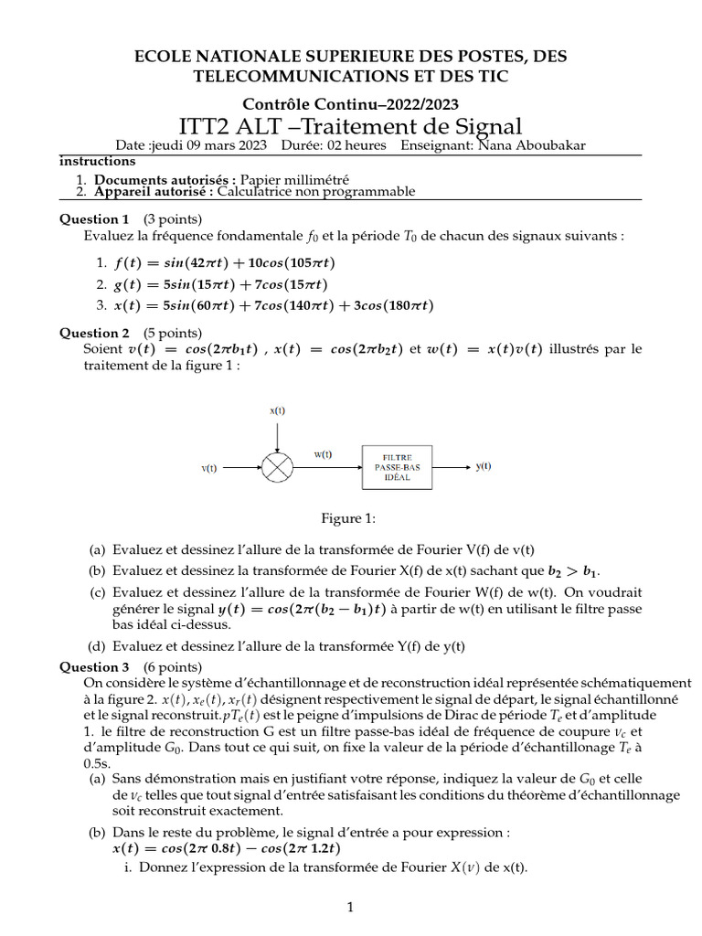 Contrôle Continu Traitement de Signal 2023 | PDF | Filtre (électronique ...