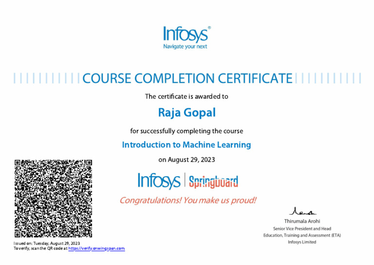 Machine Learning Course Completion Certificate | PDF