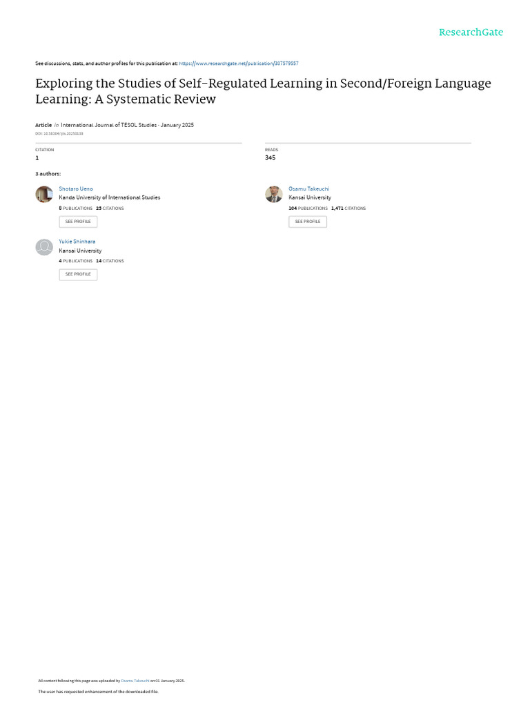 Self-Regulated Learning in L2: Review | PDF | Metacognition | Self Efficacy