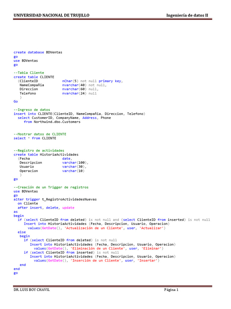 Programación de Triggers en SQL Server | PDF | Bases de datos ...