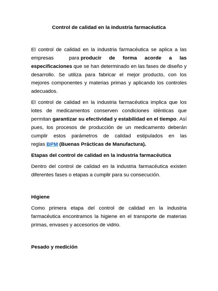 Control de Calidad en la Industria Farmacéutica | PDF | Calidad ...