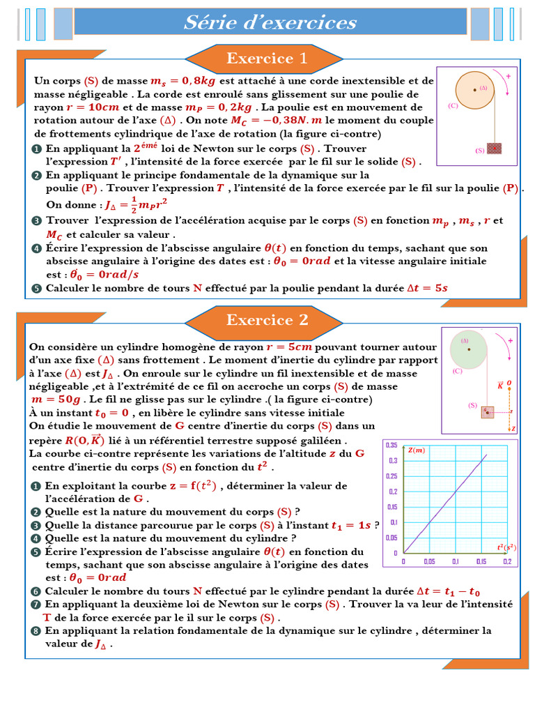 Exercices de dynamique et rotation | PDF | Lois du mouvement de Newton ...