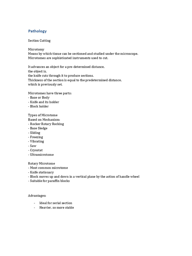 Microtomy Pathology Notes | PDF | Laboratory Techniques | Scientific ...