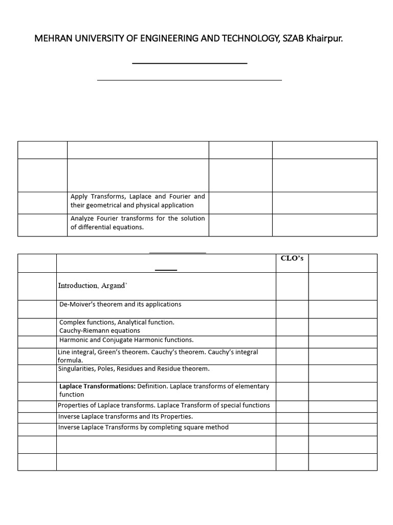 Teaching Plan for Complex Variables MTH 213 | PDF | Laplace Transform ...
