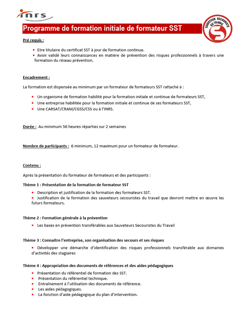 Formation Initiale Formateur SST | PDF