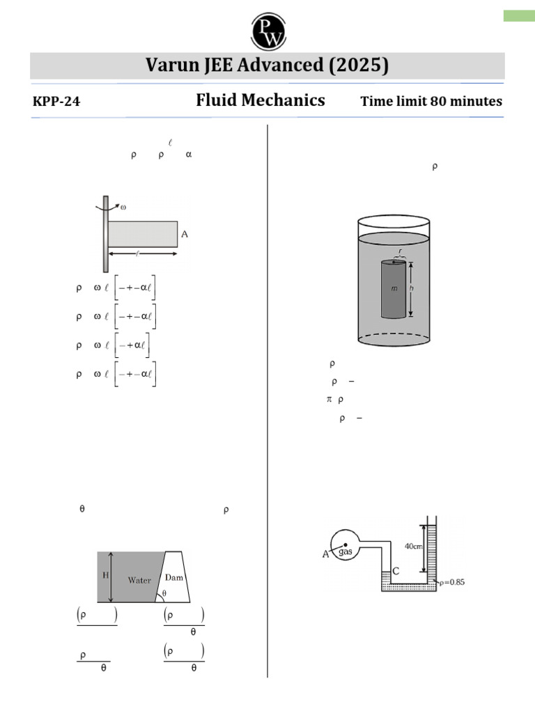 JEE Advanced Fluid Mechanics Questions | PDF | Pressure | Force