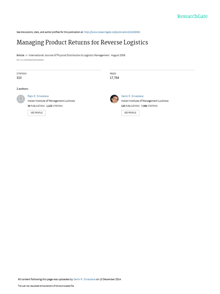 Managing Returns in Reverse Logistics | PDF | Logistics | Recycling