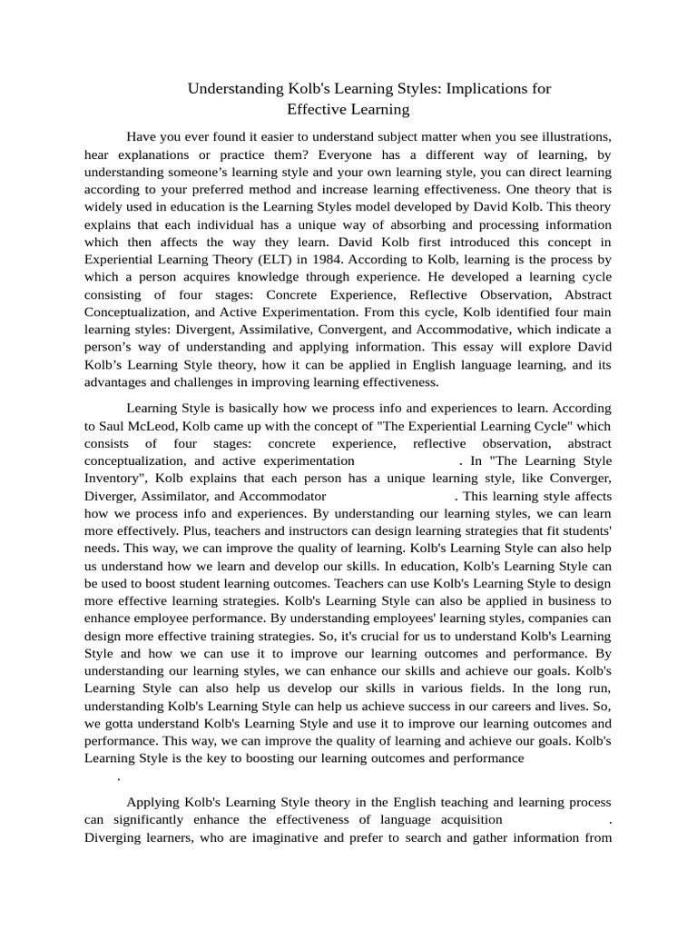 Kolb's Learning Styles in Education | PDF | Learning Styles | Learning