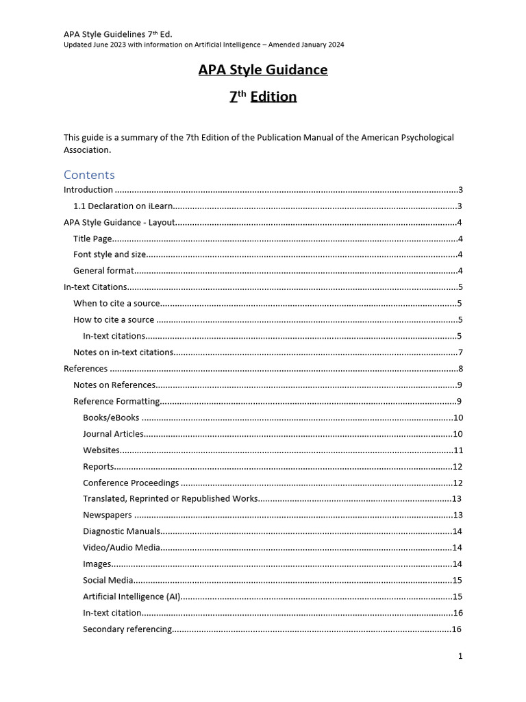 APA 7th Edition Style Guide Summary | PDF | Apa Style | Citation