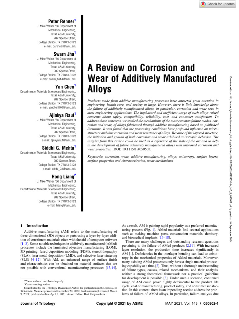A Review On Corrosion and Wear of Additively Manufactured Alloys | PDF ...