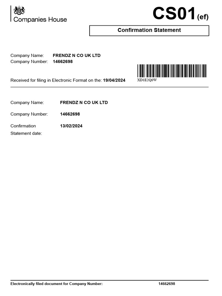 Confirmation Statement for FRENDZ N CO UK | PDF