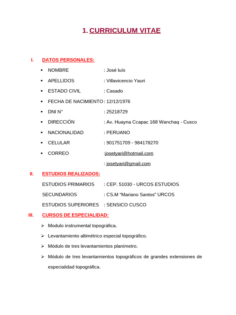 Curriculum Vitae de Topógrafo José Luis | PDF | Ciencias de la Tierra