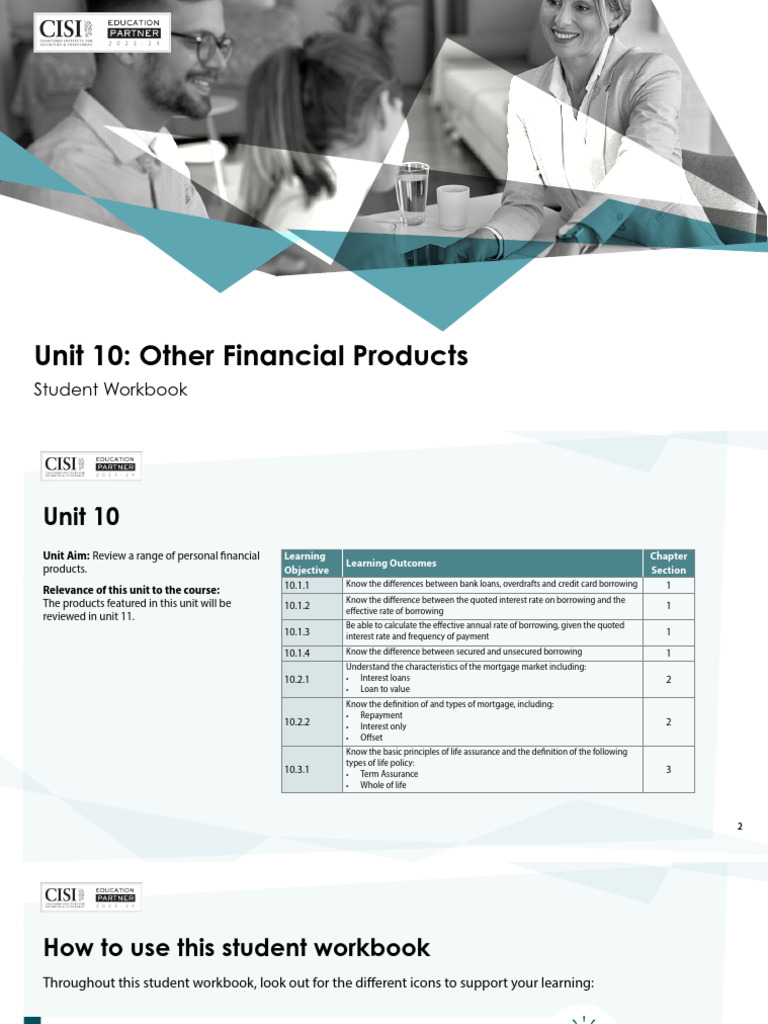 CISI Unit 10 - Other Financial Products - v3 | PDF | Mortgages | Loans