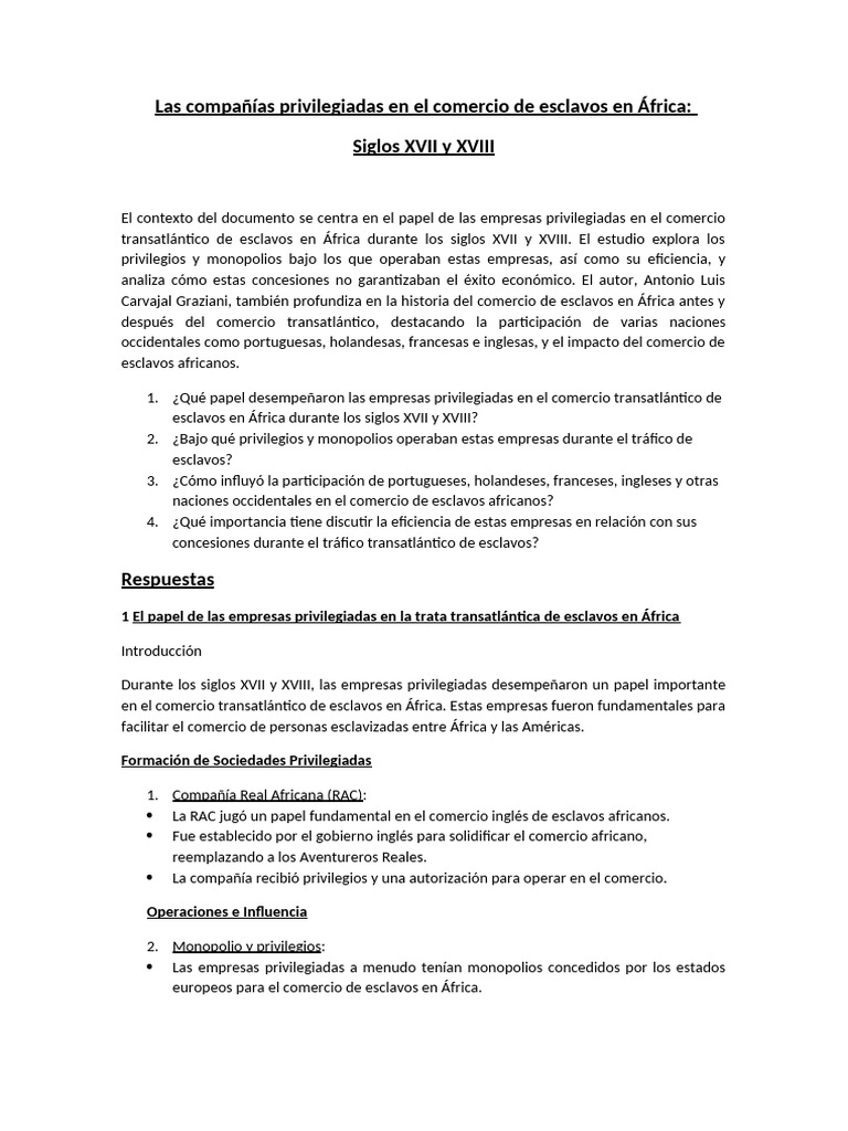 Las Compañías Privilegiadas en El Comercio de Esclavos en África | PDF ...