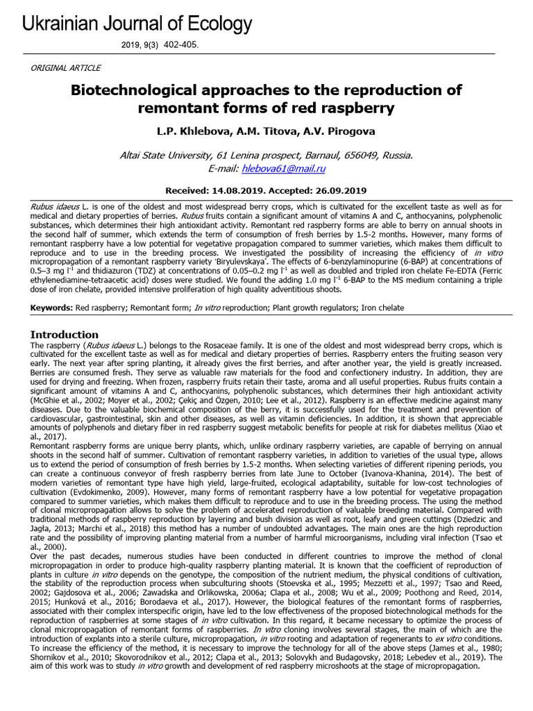 In Vitro Micropropagation of Raspberry | PDF | Raspberry | Berry
