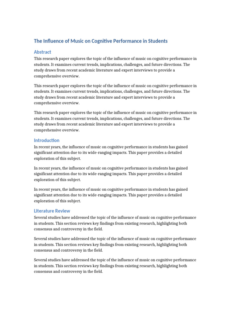 The Influence of Music On Cognitive Performance in Students Extended ...