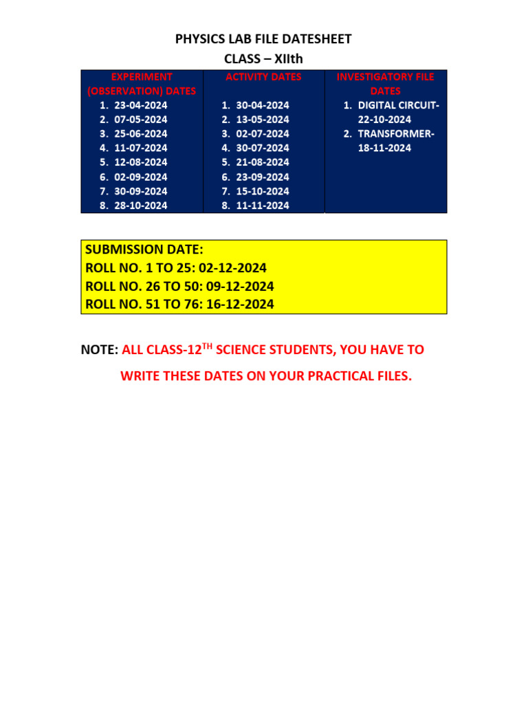 Physics Practical Dates | PDF