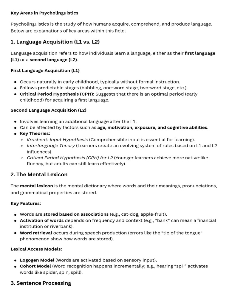 Key Areas of Psycholinguistics Explained | PDF | Second Language ...