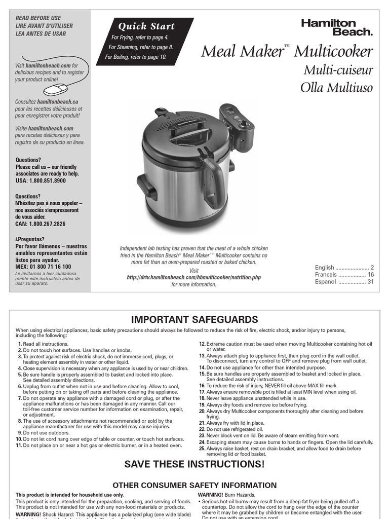 Hamilton Beach Multi Cooker Model 35135 | Cookware And Bakeware | Boiling