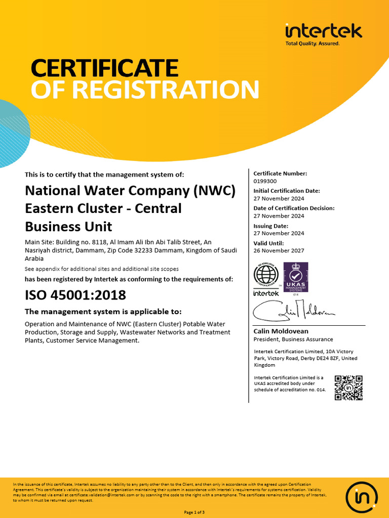 NWC Eastern Cluster ISO 45001 Certificate | PDF