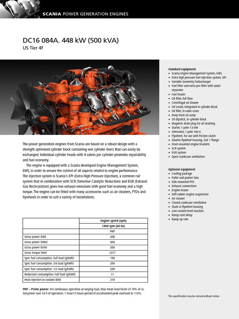 Scania DC16 Engine Specifications | PDF | Engines | Urea