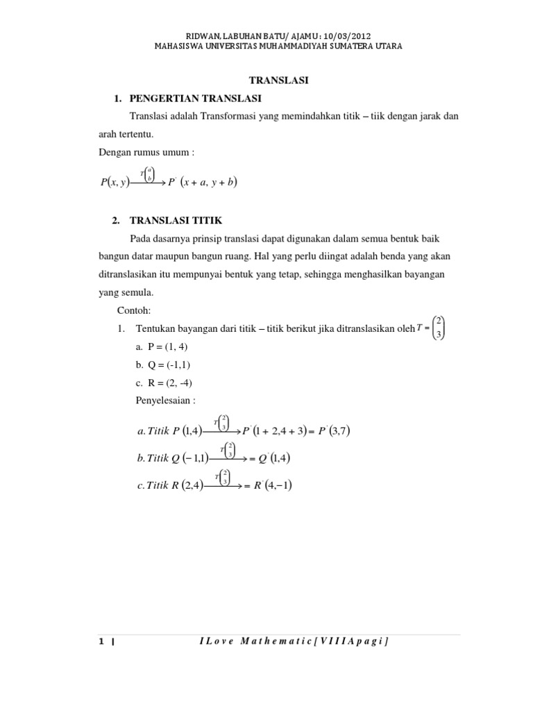 Rumus dan Contoh Translasi Matematika | PDF