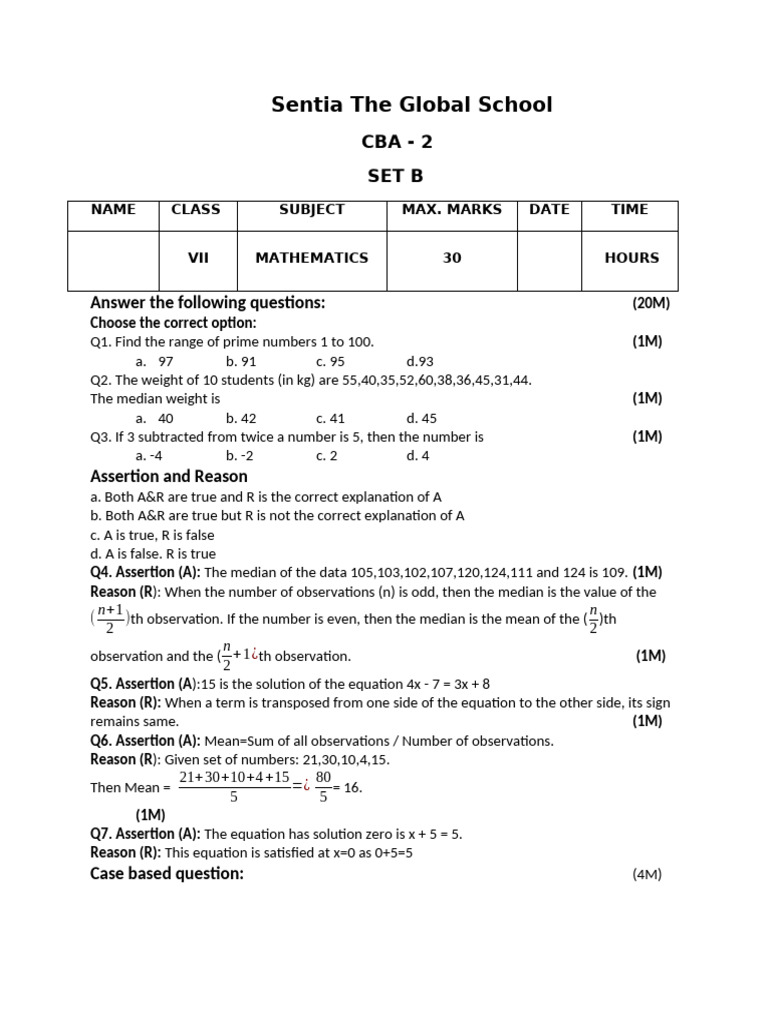 CBA 2 Mathematics Exam Set B | PDF | Mathematical Concepts | Mathematics
