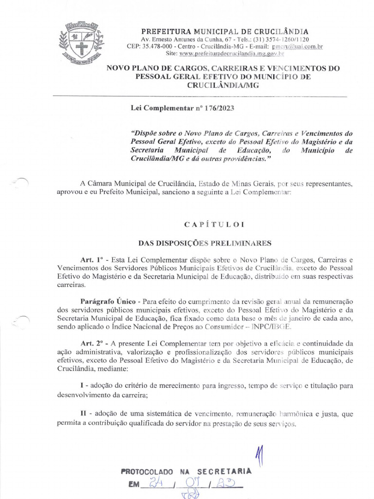 Lei Complementar 176-2023 Plano de Cargos Geral 1 | PDF