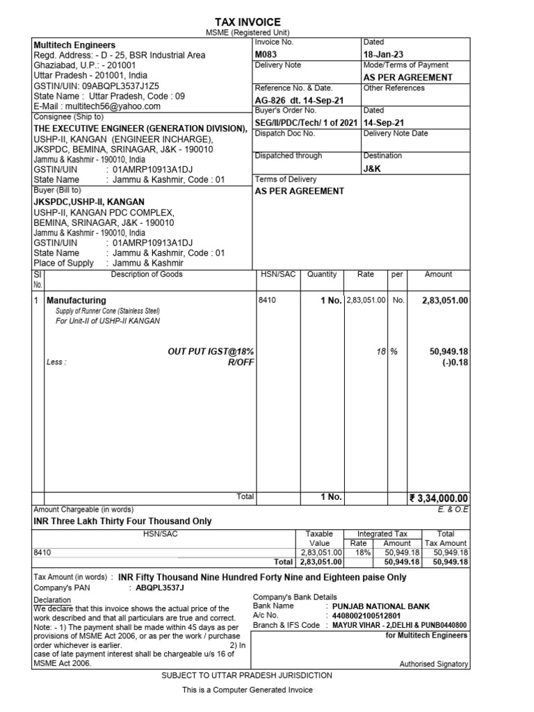 Tax Invoice for Multitech Engineers | PDF | Economies | Government Finances