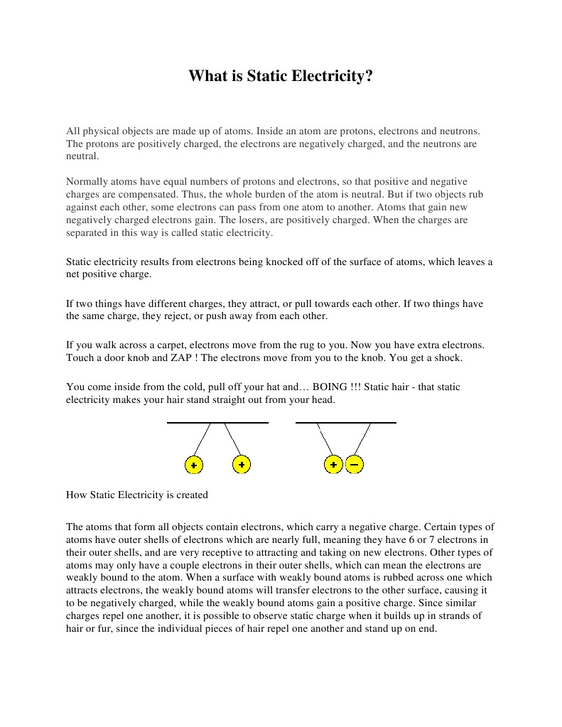 What Is Static Electricity PDF Electric Charge Atoms