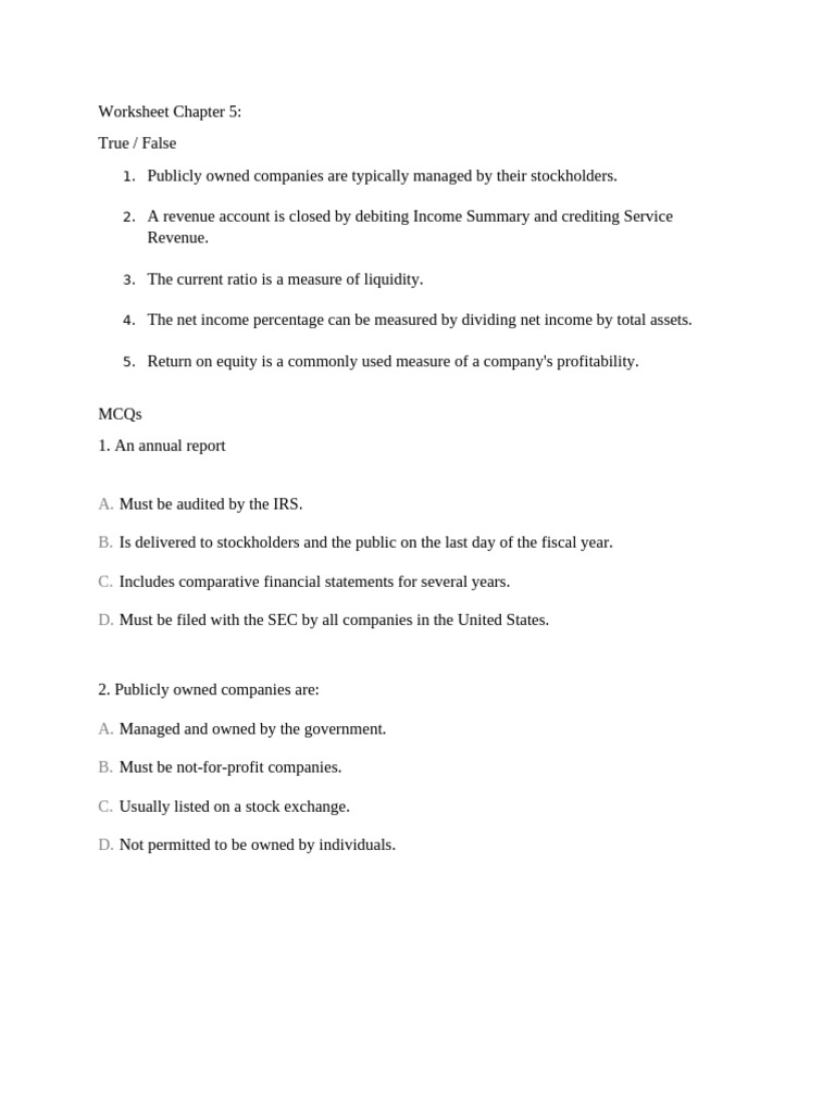 Chapter 5 Worksheet | PDF | Retained Earnings | Debits And Credits