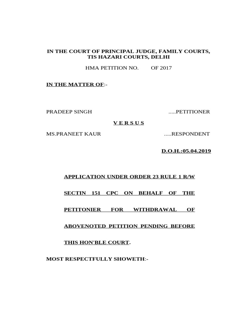 Petition Withdrawal in Family Court Case | PDF | Affidavit | Justice
