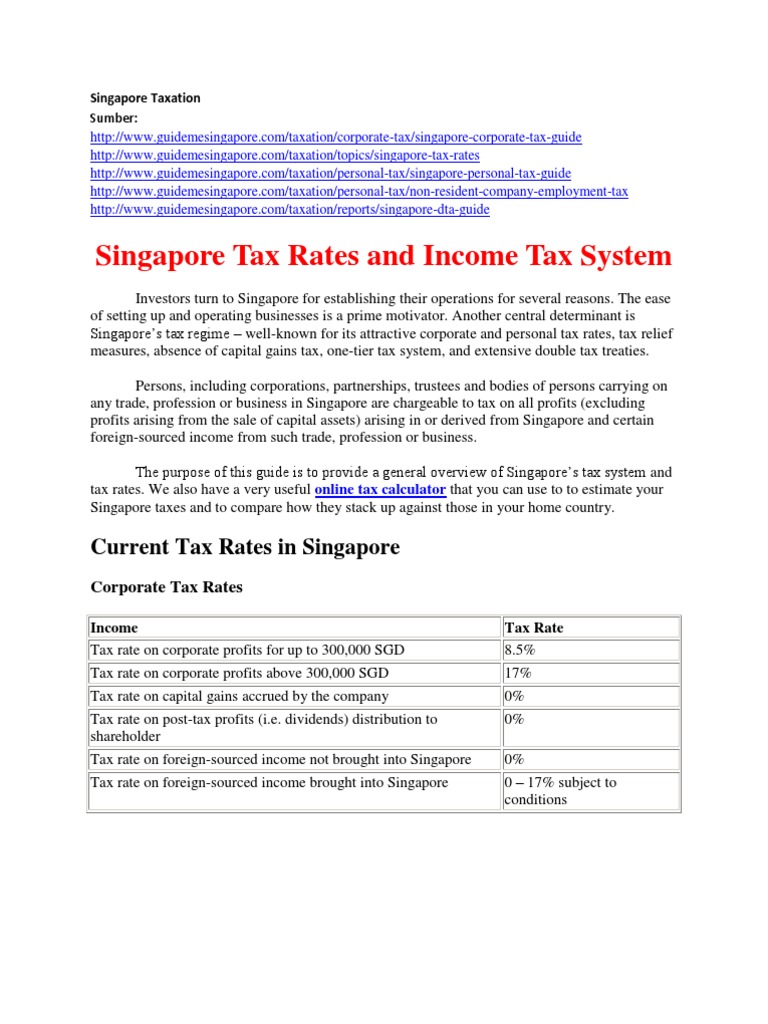 Overview of Singapore Tax System | PDF | Double Taxation | Corporate Tax