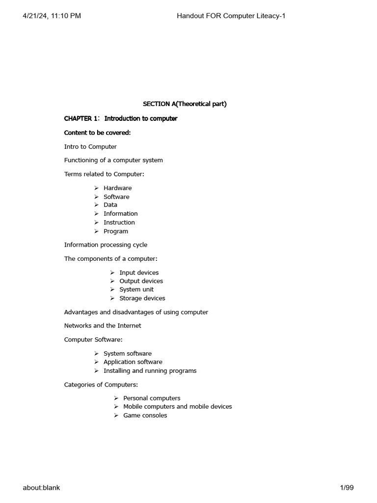 Handout For Computer Liteacy 2 | PDF | Central Processing Unit ...