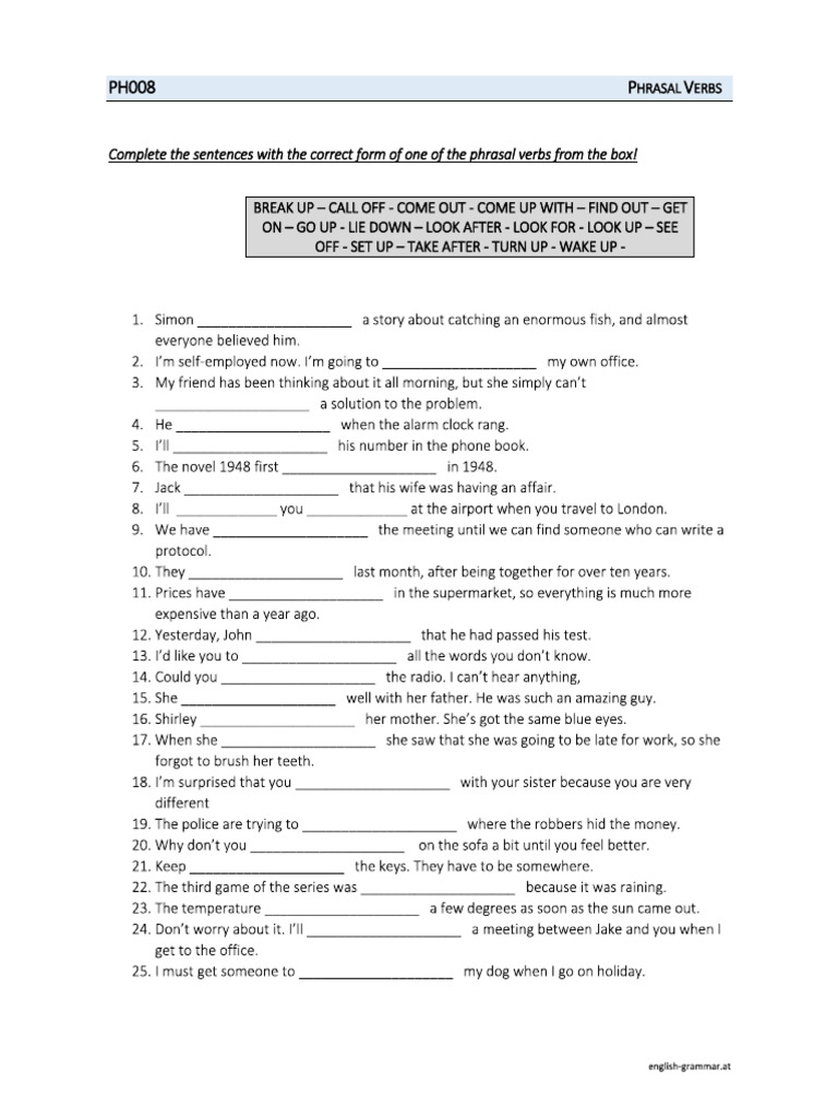 Sheet Exercise Phrasal Verbs Pdf