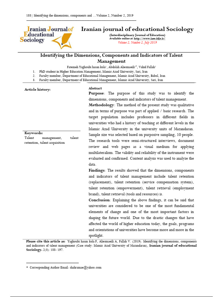 Iase Idje v2n2p188 En | PDF | Factor Analysis | Talent Management