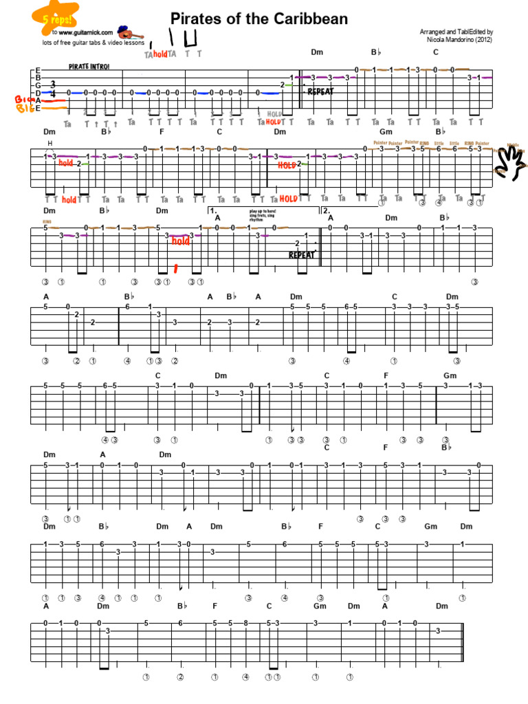 Pirates of the Caribbean Guitar Tabs | PDF | Guitars | Irish Musical ...