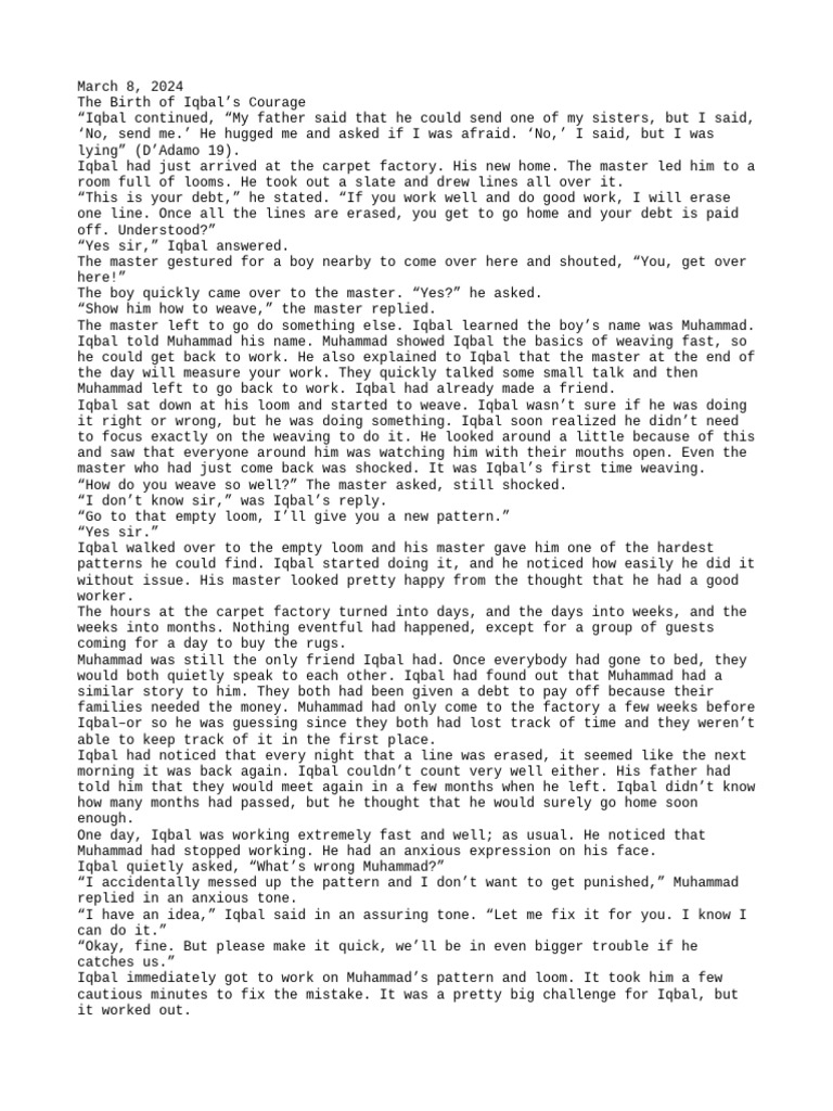 The Birth of Iqbal’s Courage Final Draft | PDF