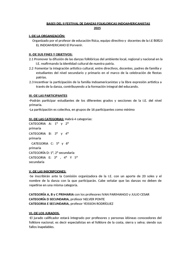Concurso de Danzas Folklóricas 2025 | PDF | Bailes