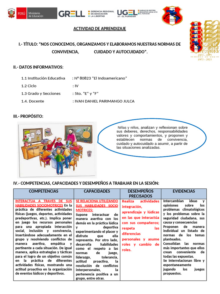 Normas de Convivencia en Educación Física | PDF | Enseñando | Aprendizaje