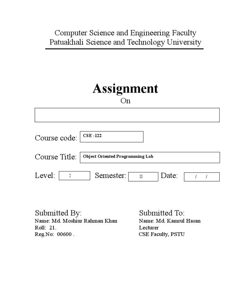 cover sheet for university assignment