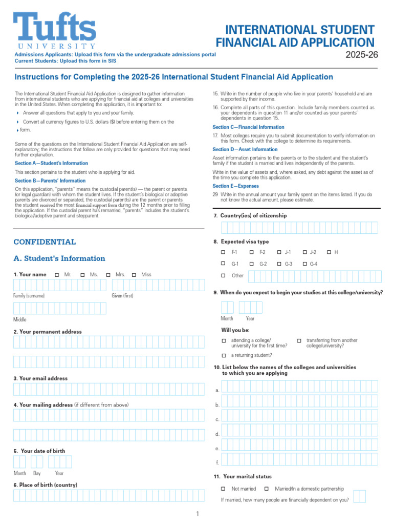 International Student Aid Application 2025-26 | PDF | Debt | Expense
