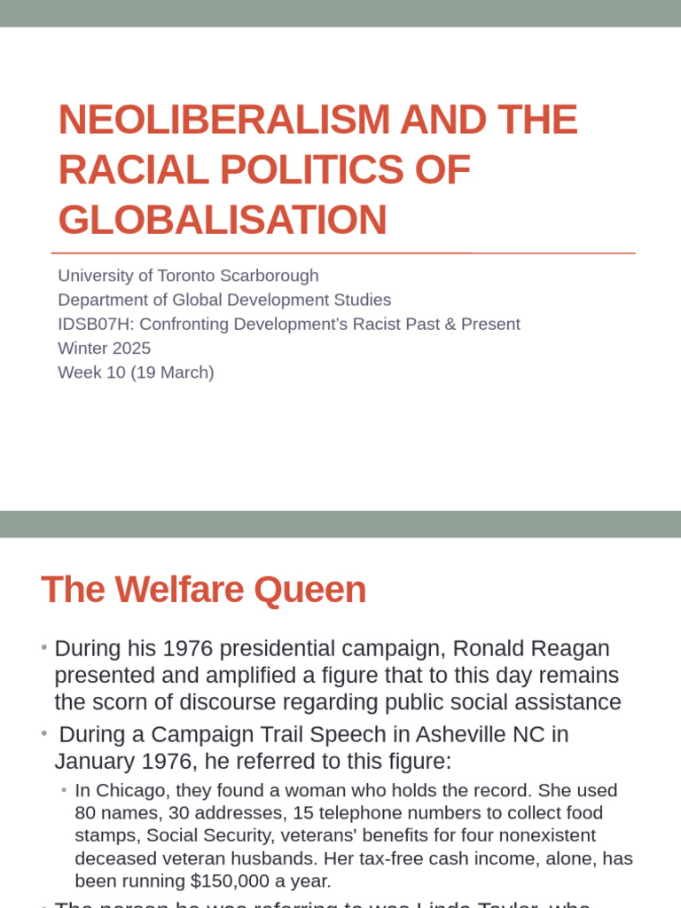 Notes, Week 10 - Neoliberalism and The Racial Politics of Globalisation ...