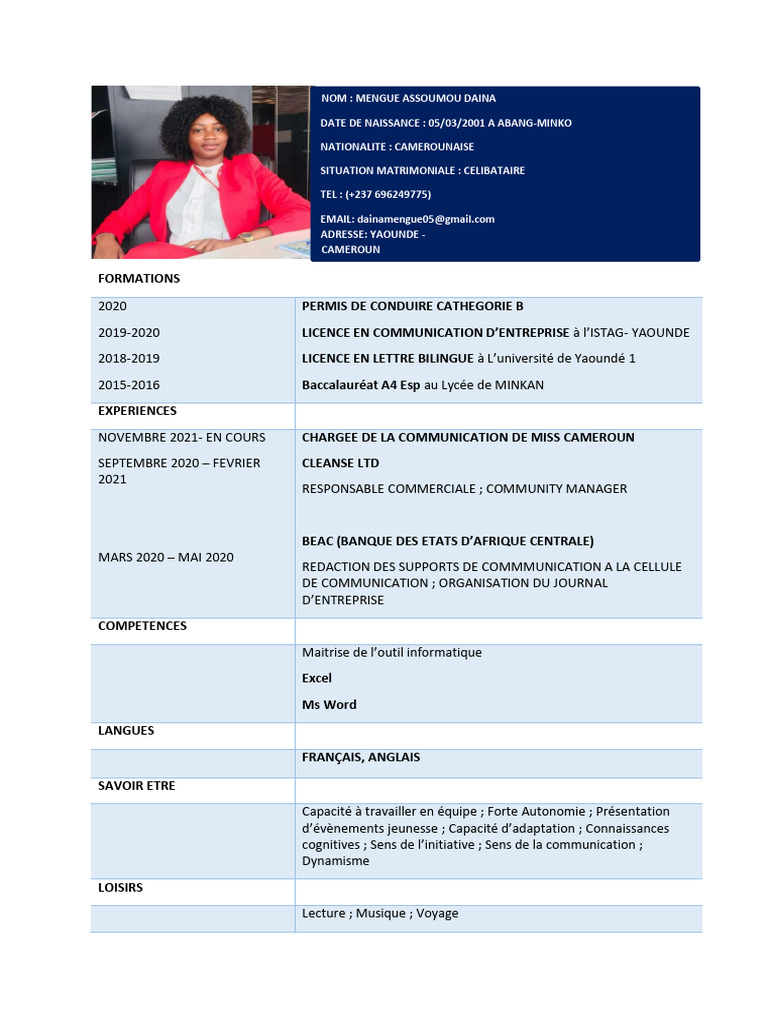 CV de Daina Mengue Assoumou | PDF