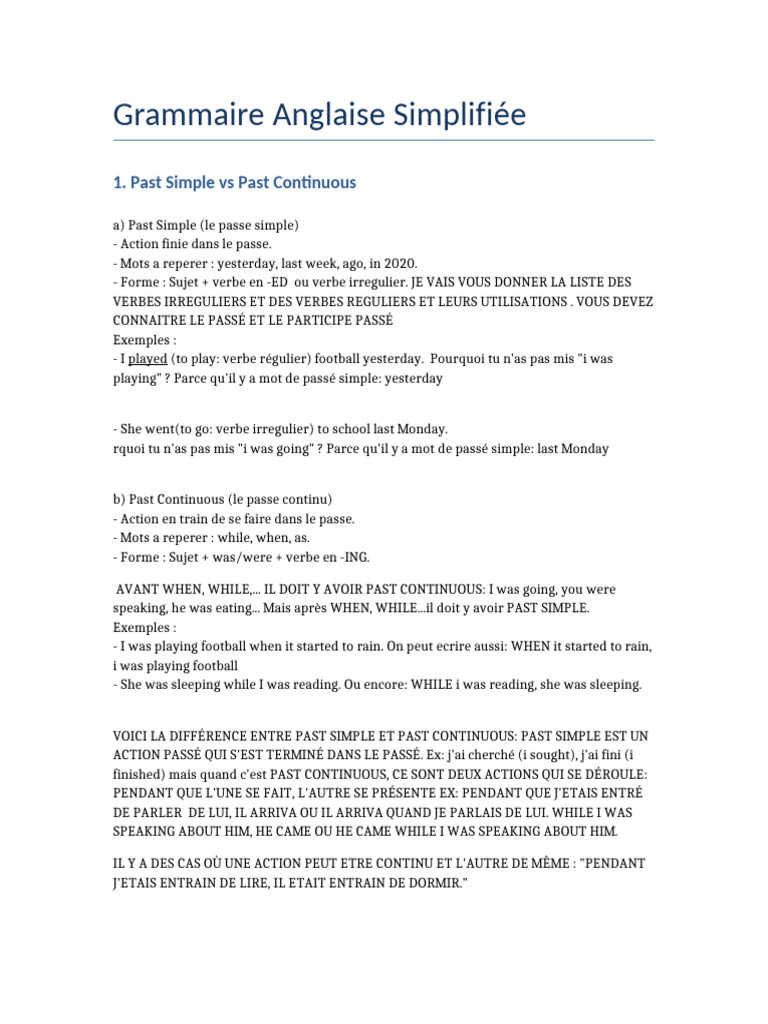 Grammaire Anglaise : Temps Verbaux Essentiels | PDF | Grammaire ...