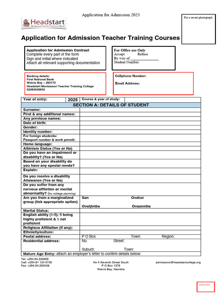 2025 Teacher Training Admission Form | PDF