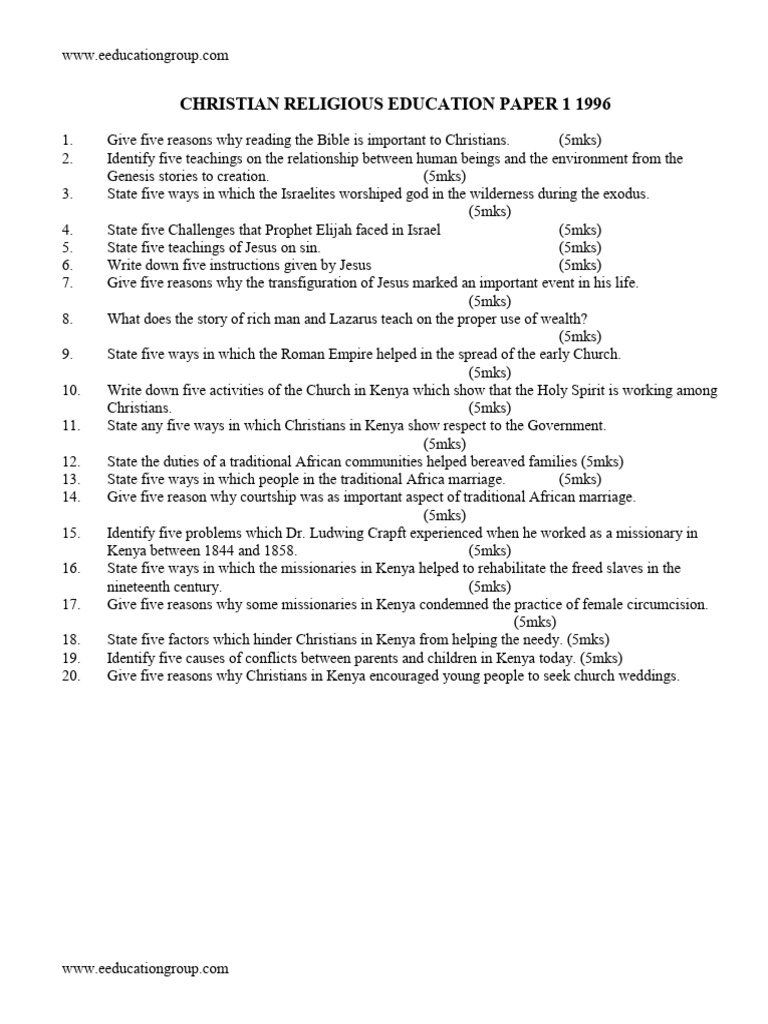 Grade 8 C.R.E Questions & Answers | PDF | Jesus | Paul The Apostle