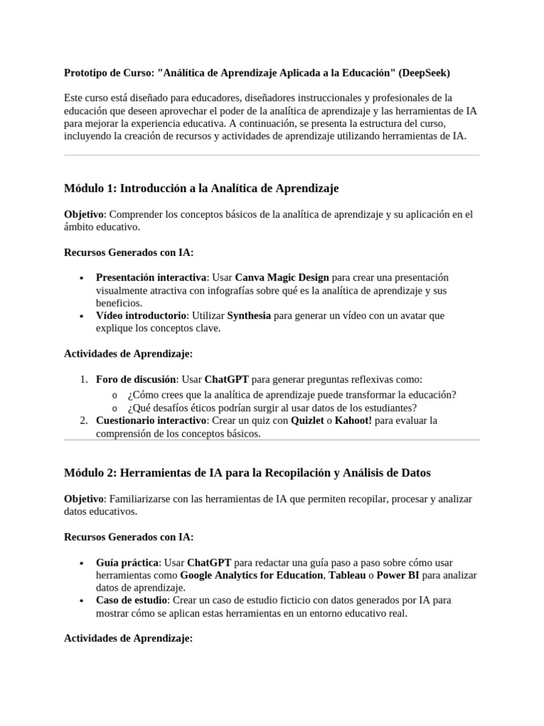 Curso de Analítica de Aprendizaje IA | PDF | Inteligencia artificial ...