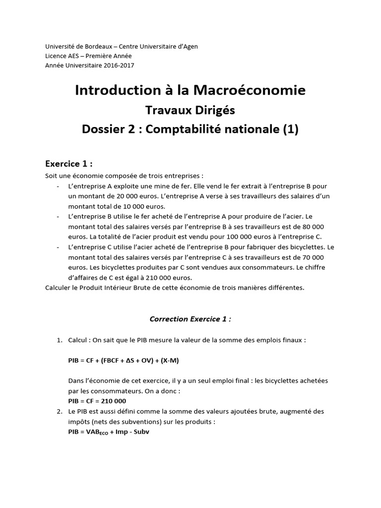 Calcul du PIB : Méthodes et Exemples | PDF | Revenu brut | Produit ...
