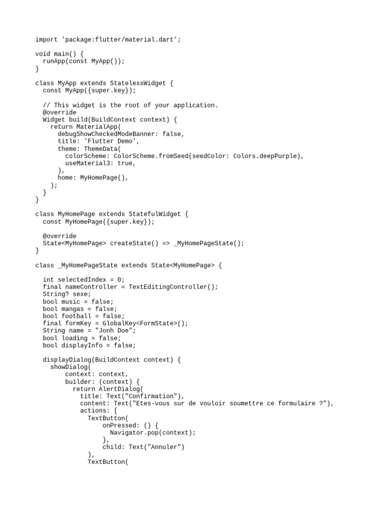 Flutter User Registration Form | PDF | Computer Programming
